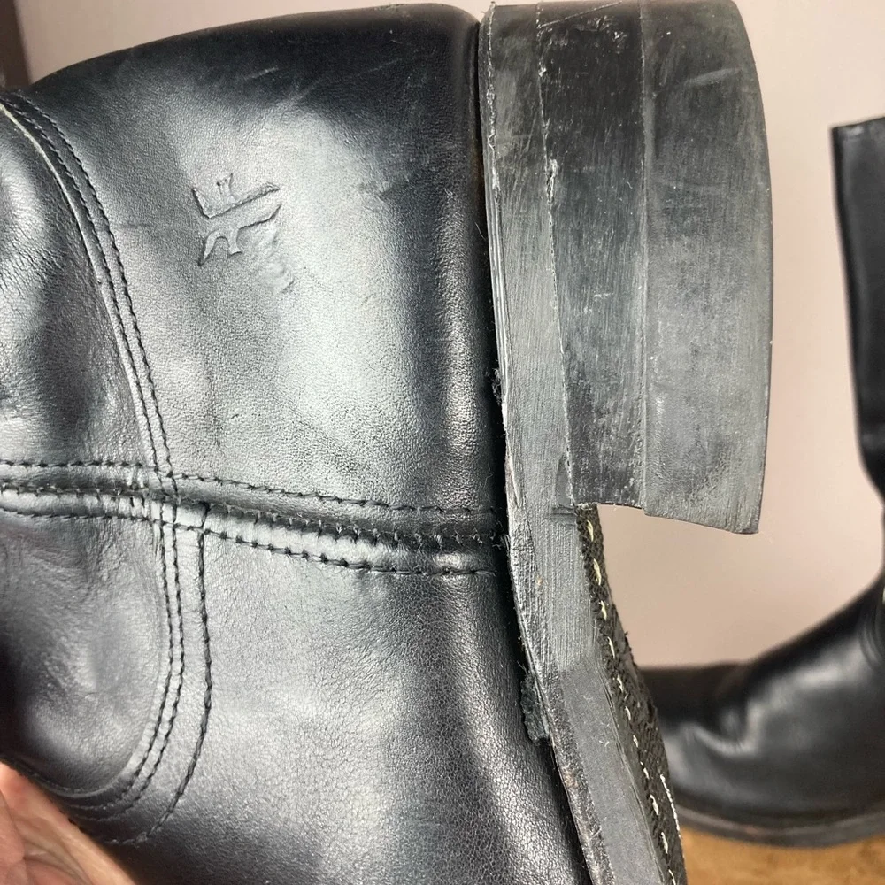 Vintage Frye Square Toe Black Leather Boots - Size 9 1/2